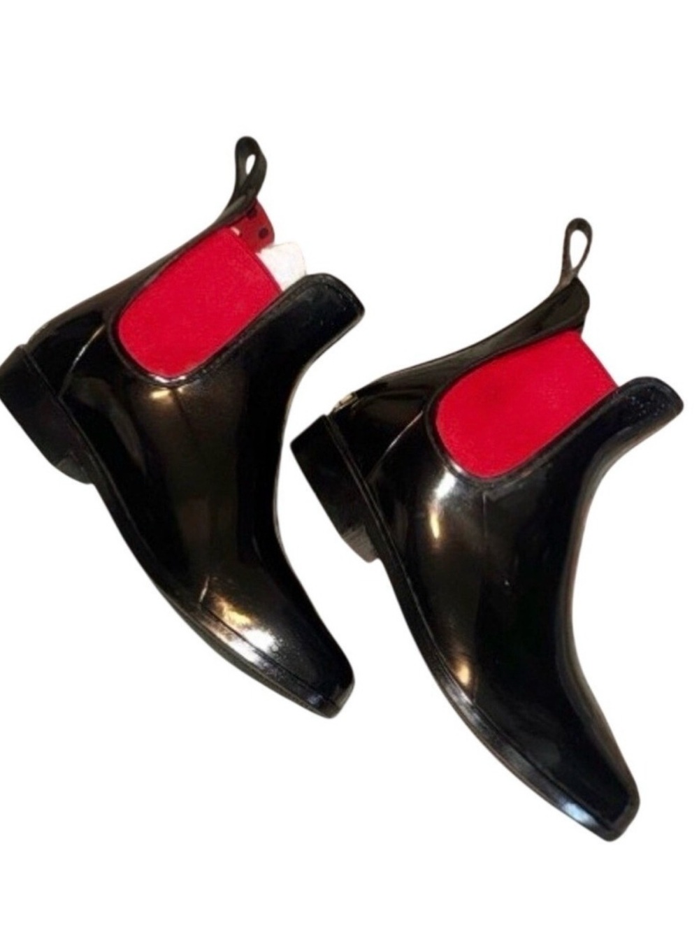 RALPH LAUREN Polka Dot Rain Boots Black Red Chelsea Rubber Boots | US Women's 8